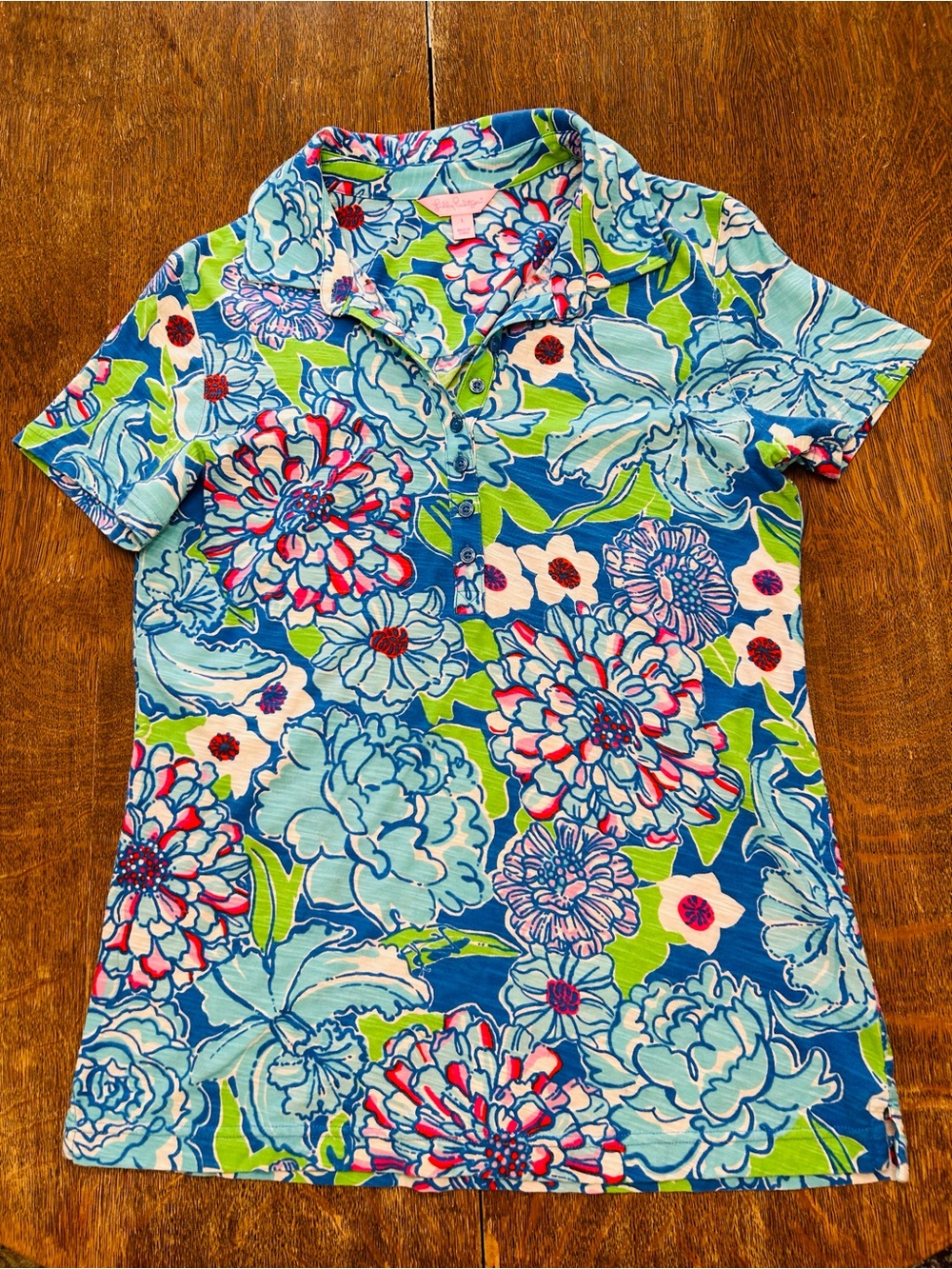 Lilly Pulitzer Short Sleeve Floral Polo Top, Size Large, Fitted